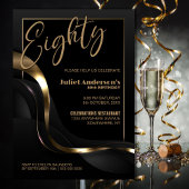 黒モダン金ゴールド80th誕生日パーティー 招待状