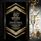 黒モダン金ゴールド80th誕生日パーティー 招待状