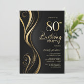 黒モダン金ゴールド80th誕生日パーティー 招待状 (スタンド正面)