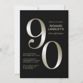 黒モダン金ゴールド90th誕生日パーティー 招待状 (正面)