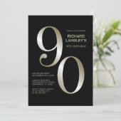 黒モダン金ゴールド90th誕生日パーティー 招待状 (スタンド正面)