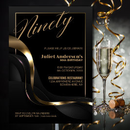 黒モダン金ゴールド90th誕生日パーティー 招待状