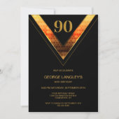黒モダン金ゴールド90th誕生日パーティー 招待状 (正面)