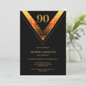 黒モダン金ゴールド90th誕生日パーティー 招待状 (スタンド正面)