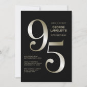 黒モダン金ゴールド95th誕生日パーティー 招待状 (正面)