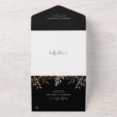 黒モダン金ゴールド |ボタニックモンステラパ結婚ームズ  オールインワン招待状 (外側)