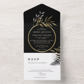 黒モダン金ゴールド |ボタニックモンステラパ結婚ームズ  オールインワン招待状 (内側)