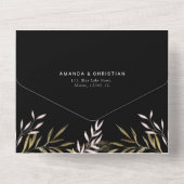 黒モダン金ゴールド |ボタニックモンステラパ結婚ームズ  オールインワン招待状 (裏面)
