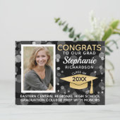 黒モダン金ゴールド《写真》ぼけ味バブル写真卒業 招待状 (スタンド正面)