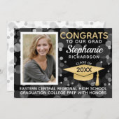 黒モダン金ゴールド《写真》ぼけ味バブル写真卒業 招待状 (正面/裏面)