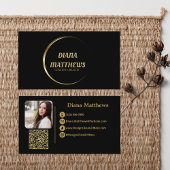 黒モダン金ゴールド、QRコードプロフェッショナル写真 名刺