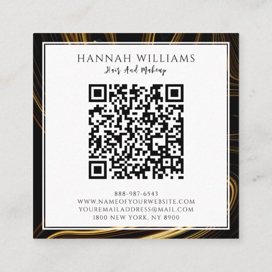 黒モダン金ゴールドQrコード抽象芸術液パターン スクエア名刺 (裏面)
