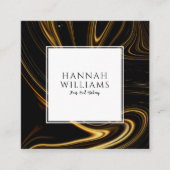 黒モダン金ゴールドQrコード抽象芸術液パターン スクエア名刺 (正面)