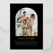 黒モダン金フォイル写真ホリデーカード 箔シーズンカード (正面)