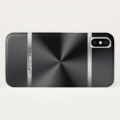 黒モダン金属プリント銀ストライプ銀 Case-Mate iPhoneケース (裏面(横))