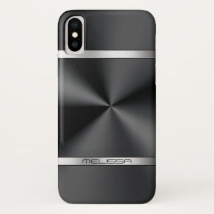 黒モダン金属プリント銀ストライプ銀 iPhone X ケース