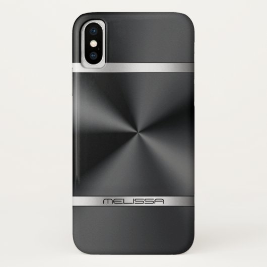 黒モダン金属プリント銀ストライプ銀 Case-Mate iPhoneケース (裏面)