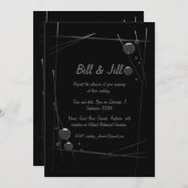 黒モダン金属抽象芸術ラインア結婚ート 招待状 (正面/裏面)