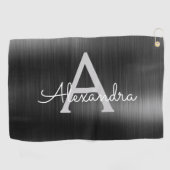 黒モダン金属箔モノグラム名 ゴルフタオル (横)