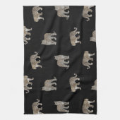黒モダン金豹のジャングル動物 キッチンタオル (縦)