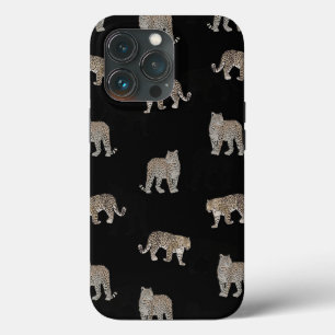 黒モダン金豹のジャングル動物 iPhone 13 PROケース