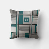 黒モダン銀とティール(緑がかった色)グリッド装飾用クッション クッション (裏面)