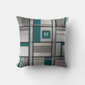 黒モダン銀とティール(緑がかった色)グリッド装飾用クッション クッション (正面)