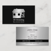 黒モダン銀のクラシー実在エテート名刺 名刺 (正面/裏面)