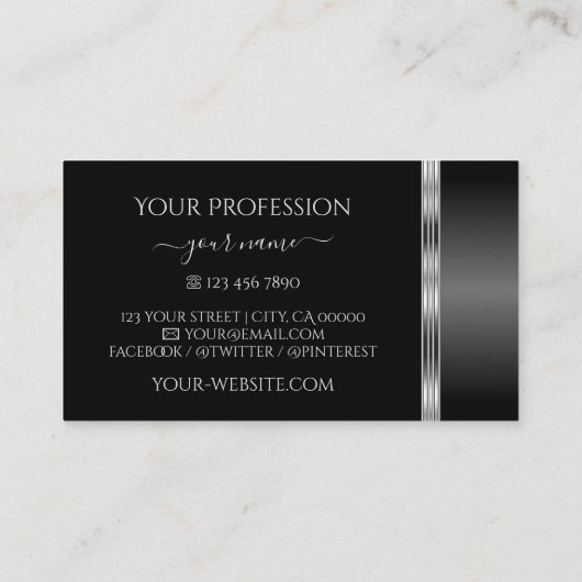 黒モダン銀の華美オーナメントエレガント 名刺 (裏面)