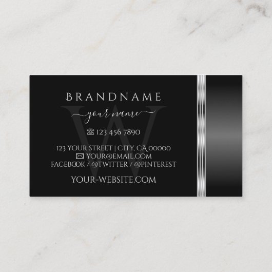 黒モダン銀オーナメントモノグラ華美ム 名刺 (裏面)