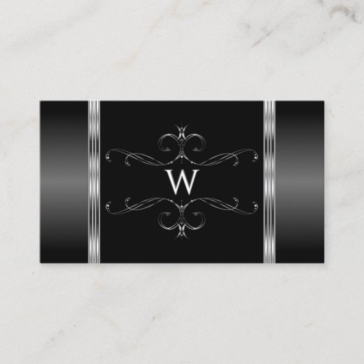 黒モダン銀オーナメントモノグラ華美ム 名刺 (正面)