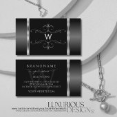 黒モダン銀オーナメントモノグラ華美ム 名刺