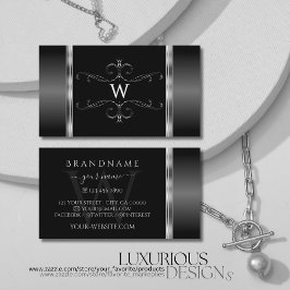 黒モダン銀オーナメントモノグラ華美ム 名刺