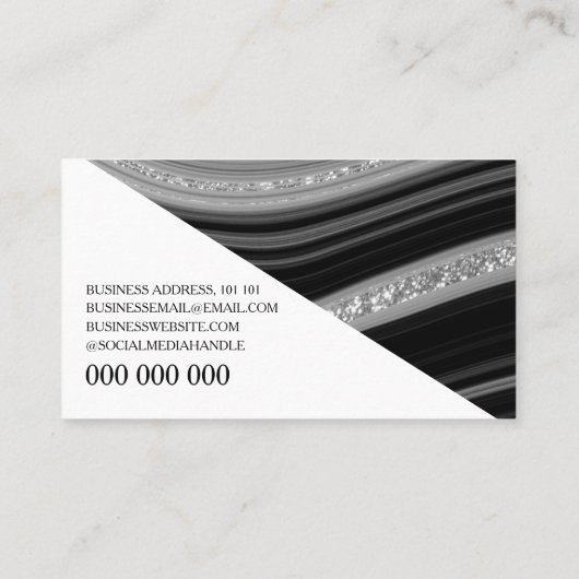 黒モダン銀グリッター大理石アゲートモノグラム 名刺 (裏面)