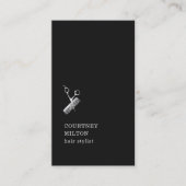 黒モダン銀フェイクハサミ櫛ヘアスタイリスト 名刺 (正面)