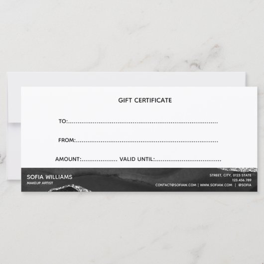 黒モダン銀瑪瑙の証明書ギフトカード (裏面)