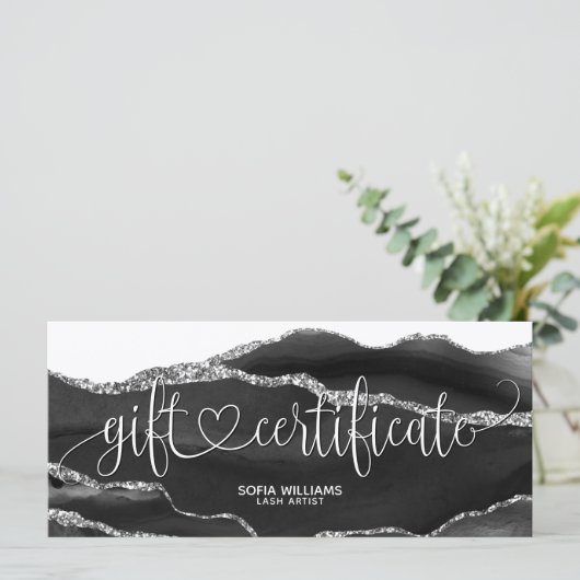 黒モダン銀瑪瑙の証明書ギフトカード
