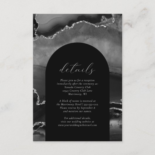 黒モダン銀瑪瑙アー結婚チ詳細 エンクロージャーカード (正面)