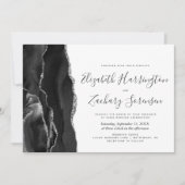 黒モダン銀重結婚手 招待状 (正面)