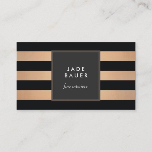 黒モダン銅インテリアデザイストライプのナー 名刺 (正面)