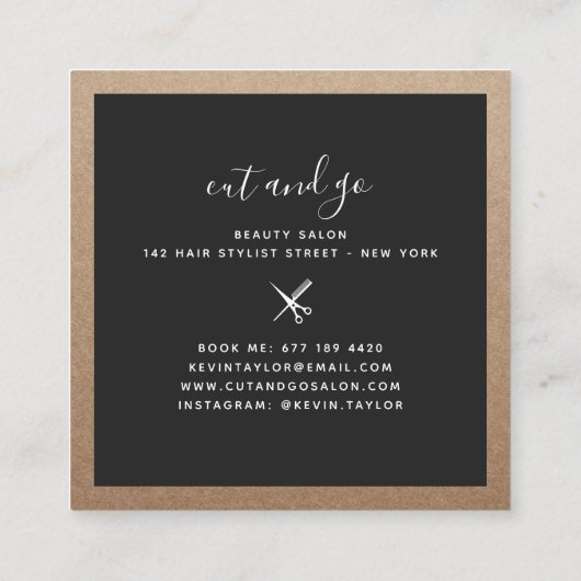 黒モダン鋏ブランディング美容師クラフト スクエア名刺 (裏面)