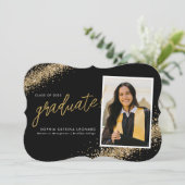 黒モダン院生スクリプト金ゴールド写真卒業 案内状 (スタンド正面)