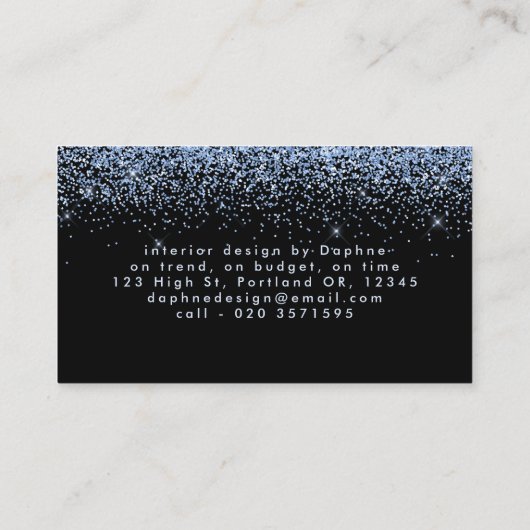 黒モダン青グリッターイニシャルモノグラム 名刺 (裏面)