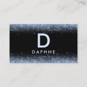 黒モダン青グリッターイニシャルモノグラム 名刺 (正面)