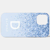 黒モダン青グリッターイニシャルモノグラム Case-Mate iPhoneケース (裏面 (横))
