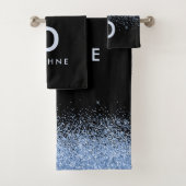 黒モダン青グリッターイニシャルモノグラムmag バスタオルセット (インサイチュ)