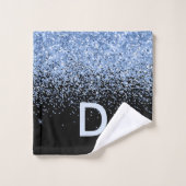 黒モダン青グリッターイニシャルモノグラムmag バスタオルセット (ウォッシュタオル)