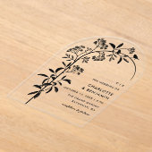 黒モダン鳥植物門結婚門 アクリル招待状 (レイダウン)