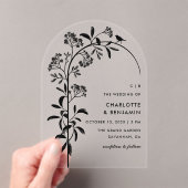 黒モダン鳥植物門結婚門 アクリル招待状 (インサイチュ (ポータブル))