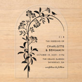 黒モダン鳥植物門結婚門 アクリル招待状 (正面)